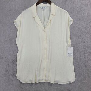 NWT Nine West Womens Short Sleeve Collared Button-Up Blouse XL Polyester Ivory